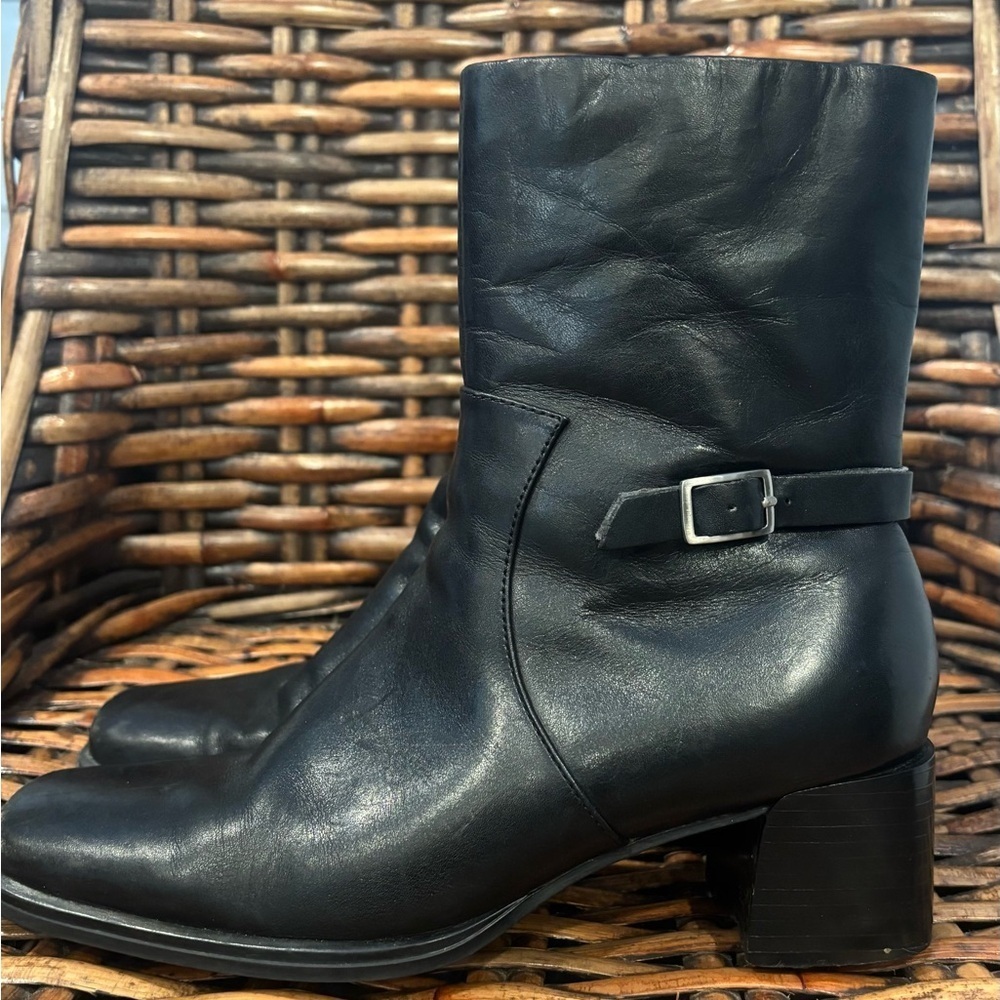 Villager HARRIS Dressy Ankle Boots Black Leather Block Square Toe Size 7